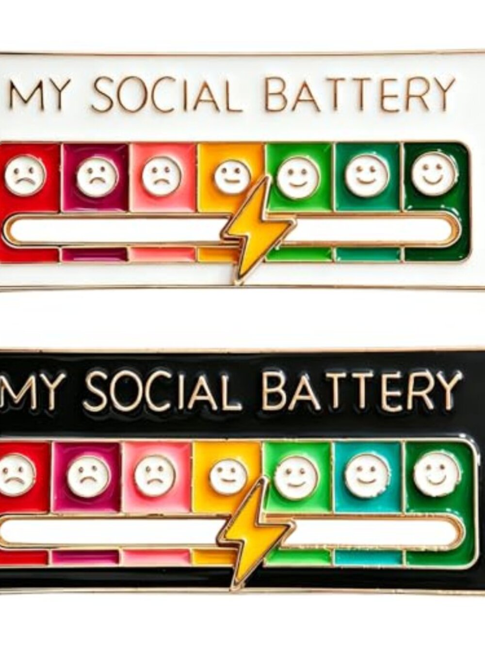 Social Battery Pin 2PCS Slider Enamel Badge Funny Mood Brooch for Backpacks Bags